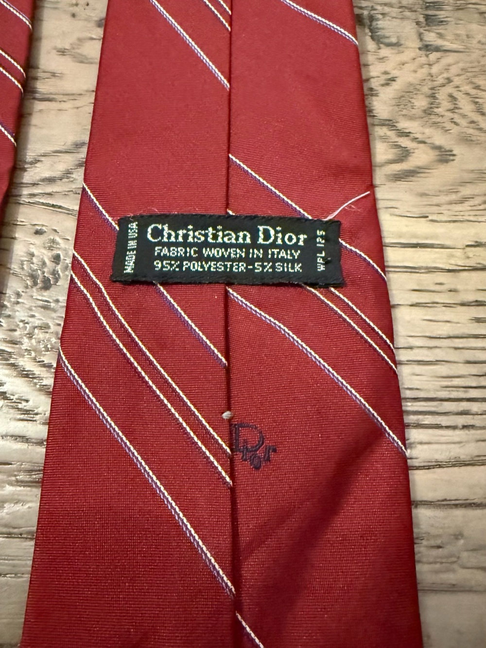 Dior Men’s Red Tie with White and Blue Pinstripes